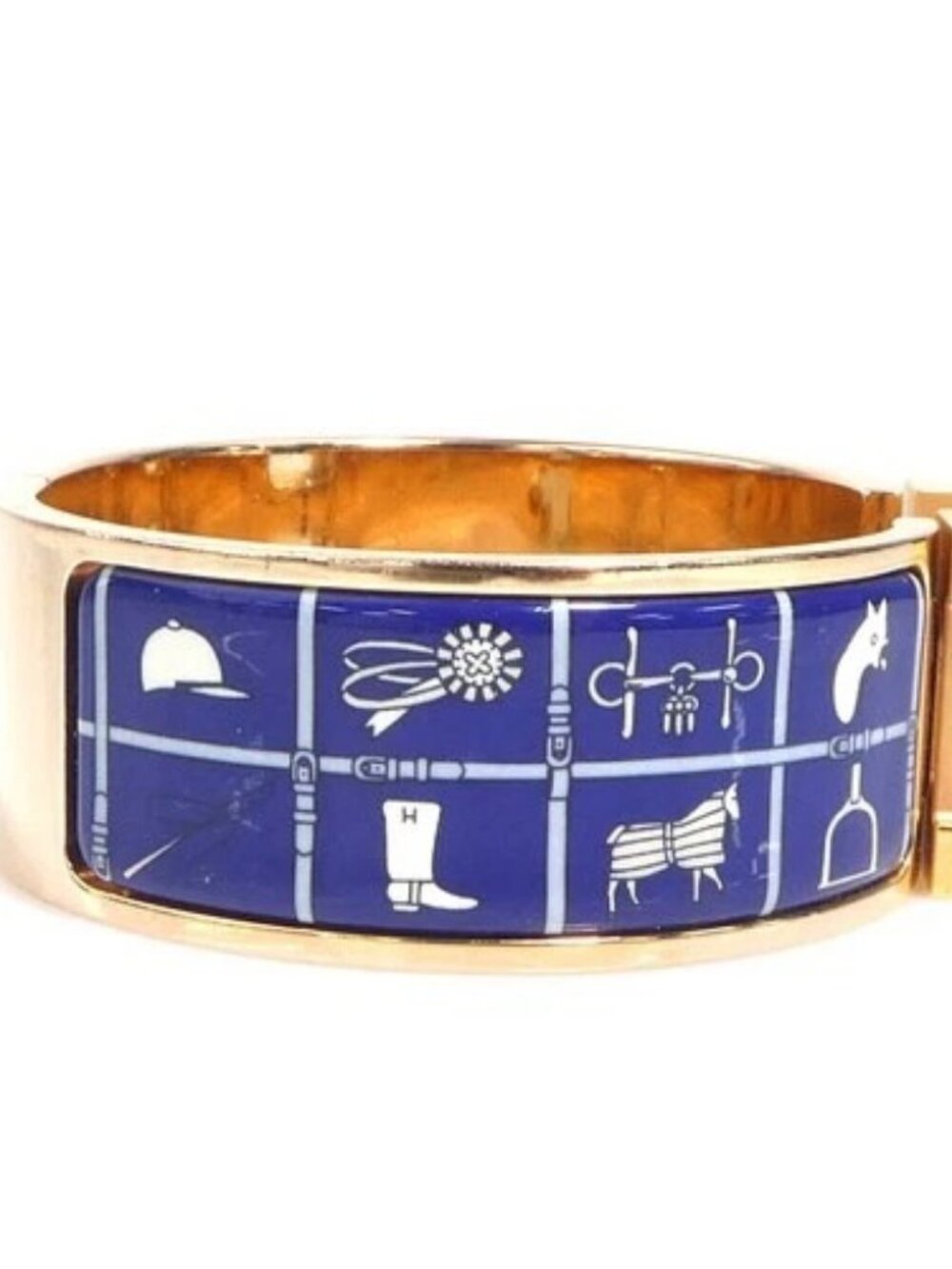 Auth HERMES Clic Clac H Bangle Bracelet Gold/Blue/Off White Metal -e61067a - Picture 2 of 9